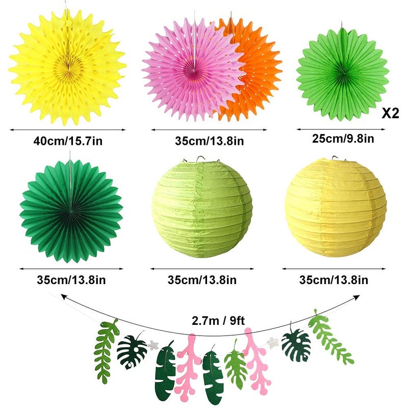 paper jazz Tropical Bird Toucan Leaf Garland Party Kit for Summer Hawaiian Luau Tiki Tropical Jungle Themed Party Decorations Luau Party Supplies Decor with Palm Leaves Paper Fan Paper Lanterns - Image 5